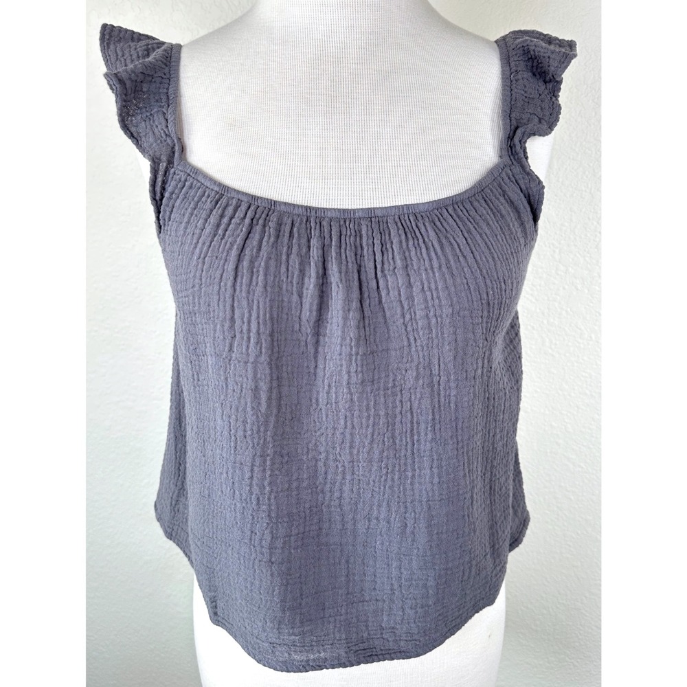 Monrow Cotton Gauze Tank Charcoal Ruffle Strap Lightweight Boho‎ Small